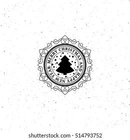 Vector merry christmas label. Vintage xmas illustration.