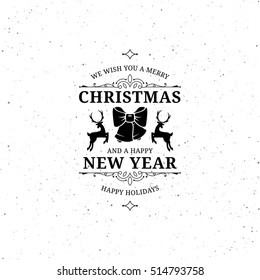 Vector merry christmas label. Vintage xmas illustration.