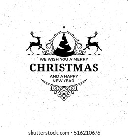 Vector merry christmas label. Vintage xmas illustration.