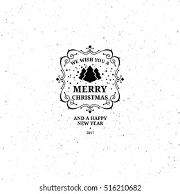 Vector merry christmas label. Vintage xmas illustration.