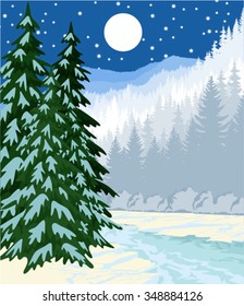 Vector Merry Christmas Landscape. 