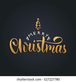 Vector Merry Christmas lettering design on black background. New Year's seamless pattern for greeting card template. Happy Holidays poster concept.