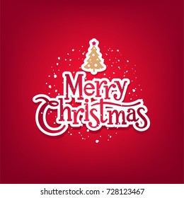 Vector Merry Christmas lettering on red background. New Year's or Nativity pattern typography. Happy Holidays greeting card, poster template.