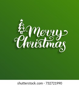 Vector Merry Christmas lettering on green background. Nativity typography. Happy Holidays greeting card, poster template.