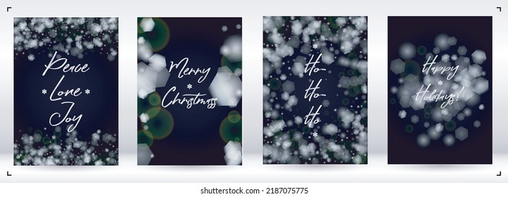 Vector Merry Christmas and New Year Card Collection with Magical Bokeh Lights Sparkle Confetti. Shiny Glitter Christmas Party Print Collection. Winter Sparkle Snowfall Design for Holiday's  Postcard.