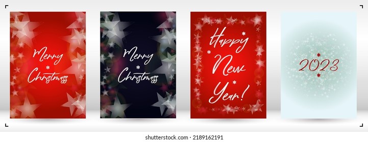 Vector Merry Christmas and New Year Card Collection with Magical Bokeh Lights Sparkle Confetti. Shiny Glitter Christmas Party Print Collection. Winter Sparkle Snowfall Design for Holiday's  Layout.