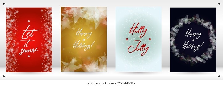 Vector Merry Christmas and New Year Card Collection with Magical Bokeh Lights Sparkle Confetti. Shiny Glitter Christmas Party Print Collection. Winter Sparkle Snowfall Design for Holiday's  Cover.