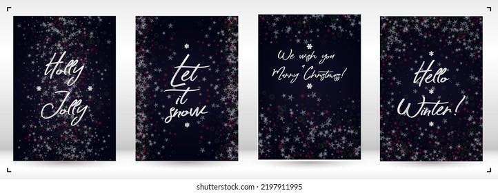 Vector Merry Christmas and New Year Card Collection with Magical Bokeh Lights Sparkle Confetti. Shiny Glitter Christmas Party Print Collection. Winter Sparkle Snowfall Design for Holiday's  Layout.