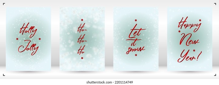 Vector Merry Christmas and New Year Card Collection with Magical Bokeh Lights Sparkle Confetti. Shiny Glitter Christmas Party Print Collection. Winter Sparkle Snowfall Design for Holiday's  Postcard.