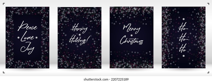 Recogida de tarjetas Vector Feliz Navidad y Año Nuevo con mágicas luces de Bokeh esparcen confetti. Colección de impresión de la fiesta navideña brillante. Diseño de nevadas en invierno para el folleto de vacaciones.