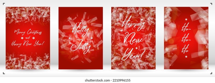 Vector Merry Christmas and New Year Card Collection with Magical Bokeh Lights Sparkle Confetti. Shiny Glitter Christmas Party Print Collection. Winter Sparkle Snowfall Design for Holiday's  Flyer.