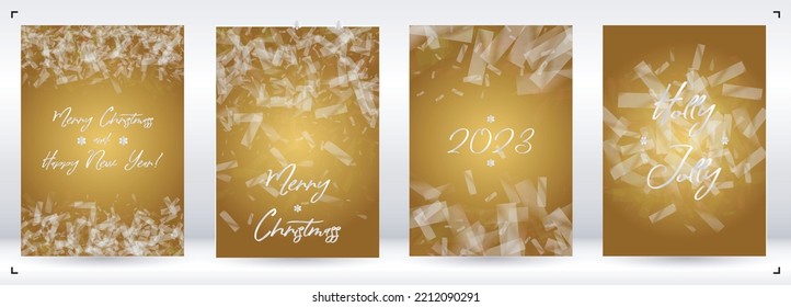 Vector Merry Christmas and New Year Card Collection with Magical Bokeh Lights Sparkle Confetti. Shiny Glitter Christmas Party Print Collection. Winter Sparkle Snowfall Design for Holiday's  Layout.
