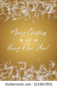 Recogida de tarjetas Vector Feliz Navidad y Año Nuevo con mágicas luces de Bokeh esparcen confetti. Colección de impresión de la fiesta navideña brillante. El diseño de la nevada de invierno para la postal de vacaciones.