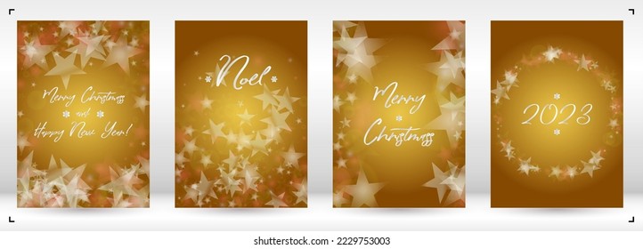 Vector Merry Christmas and New Year Card Collection with Magical Bokeh Lights Sparkle Confetti. Shiny Glitter Christmas Party Print Collection. Winter Sparkle Snowfall Design for Holiday's  Poster.
