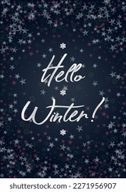Recogida de tarjetas Vector Feliz Navidad y Año Nuevo con mágicas luces de Bokeh esparcen confetti. Colección de impresión de la fiesta navideña brillante. El invierno esparce el diseño de la nevada para el volante de vacaciones.