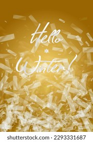 Recogida de tarjetas Vector Feliz Navidad y Año Nuevo con mágicas luces de Bokeh esparcen confetti. Colección de impresión de la fiesta navideña brillante. Diseño de nevadas de espuma de invierno para la cubierta de vacaciones.