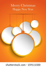 Vector - Merry Christmas Orange Paper Balls Hanging