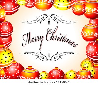 Vector Merry Christmas phrase with Balls frame