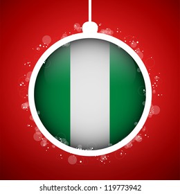 Vector - Merry Christmas Red Ball with Flag Nigeria
