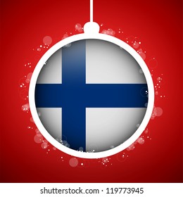 Vector - Merry Christmas Red Ball with Flag Finland