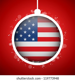 Vector - Merry Christmas Red Ball with Flag USA