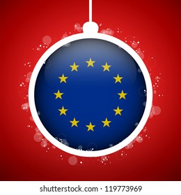 Vector - Merry Christmas Red Ball with Flag Europe