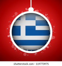 Vector - Merry Christmas Red Ball with Flag Greece