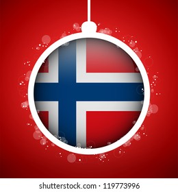 Vector - Merry Christmas Red Ball with Flag Norway