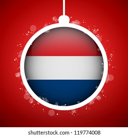 Vector - Merry Christmas Red Ball with Flag Netherlands