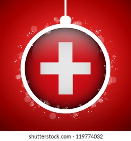 Vector - Merry Christmas Red Ball with Flag Switzerland
