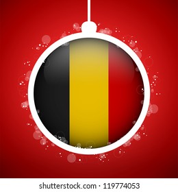 Vector - Merry Christmas Red Ball with Flag Belgium