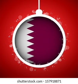 Vector - Merry Christmas Red Ball with Flag Qatar