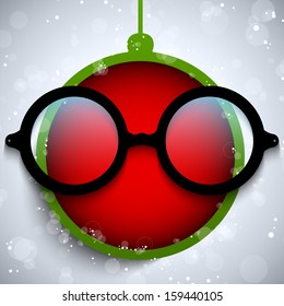 Vector - Merry Christmas Red Ball with Glasses