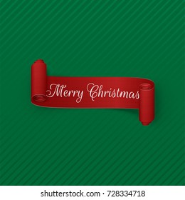 Vector Merry Christmas red curved Ribbon