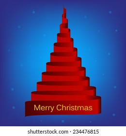 vector merry christmas red ribbon tree