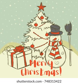 Vector Merry Christmas Retro Style Card