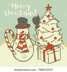 Vector Merry Christmas Retro Style Card