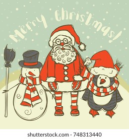 Vector Merry Christmas Retro Style Card