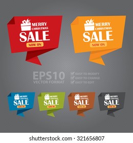 Vector : Merry Christmas Sale Now On Origami Speech Bubble or Speech Balloon Infographics Sticker, Label, Sign or Icon