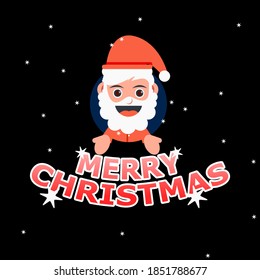 vector merry christmas with santa illustration, and merry Christmas writing in gradations with light colors, perfect for Christmas greetings and others.