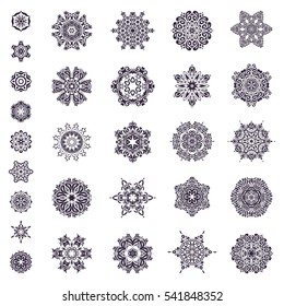 Vector Merry Christmas set of snowflakes in violet colors on a white background.