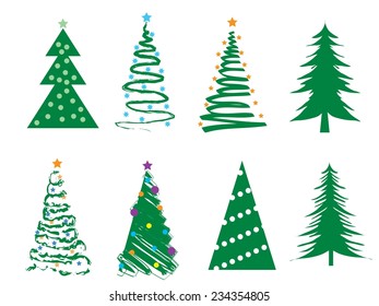 Vector Merry Christmas Set Symbol Spruces