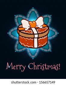Vector Merry Christmas shiny card on dark dot background