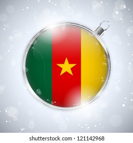 Vector - Merry Christmas Silver Ball with Flag Cameroon