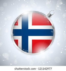 Vector - Merry Christmas Silver Ball with Flag Norway