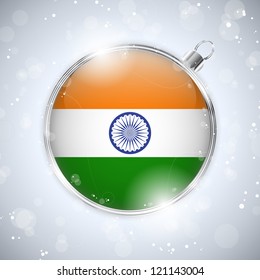 Vector - Merry Christmas Silver Ball with Flag India