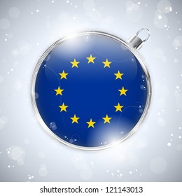 Vector - Merry Christmas Silver Ball with Flag Europe