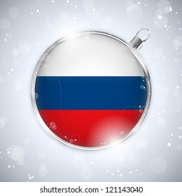 Vector - Merry Christmas Silver Ball with Flag Russia