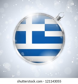 Vector - Merry Christmas Silver Ball with Flag Greece