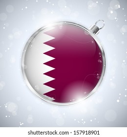 Vector - Merry Christmas Silver Ball with Flag Qatar